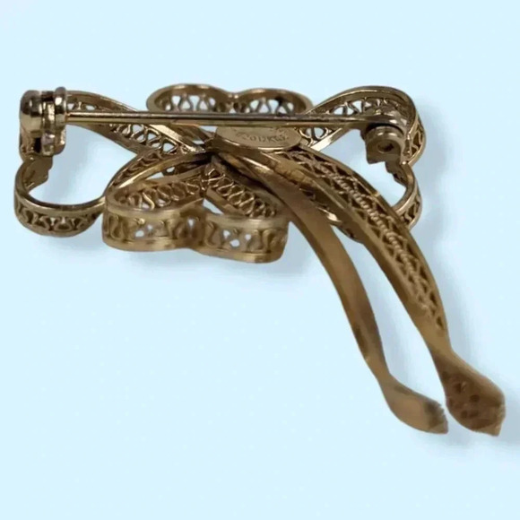 Vintage C Lou 12k GF Heart Clover Brooch - Picture 3 of 6